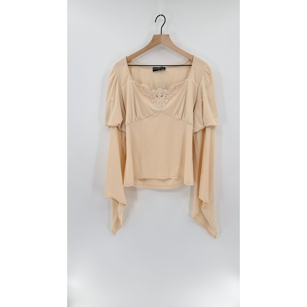 NWT Victorian Renaissance Beige Lace Trim Top 2XL Draped Long Sleeve Fairycore